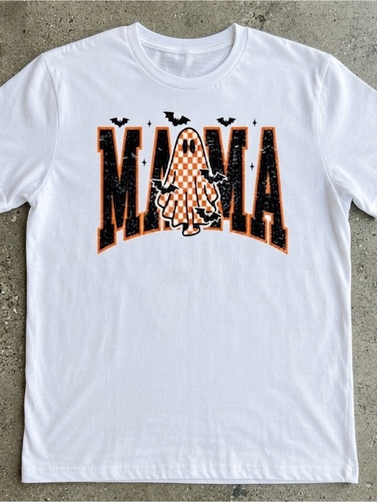 Gildan Other - Mama Boo Graphic Tee - White with Orange & Black Halloween Print